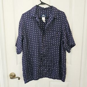 Stafford Size M Mens Short Sleeve Button Down 100% Silk Classic Fit Blue and Red